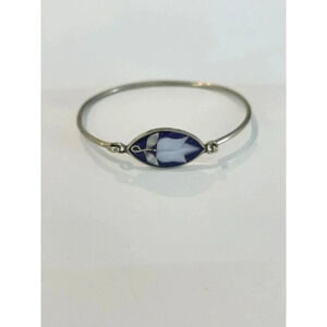 VTG Vintage Alpaca Silver Shell Inlay Bracelet 7.25” Bangle